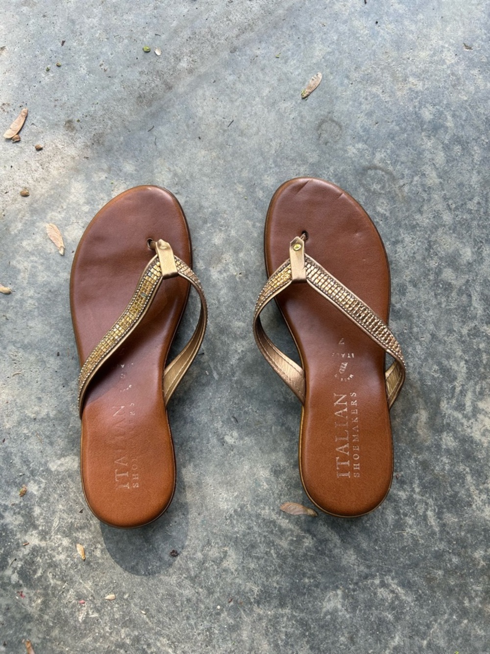 Italian Shoemakers Brown and Gold Embellished Thong Sandals